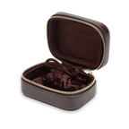Brown case with velvet interior on a white background